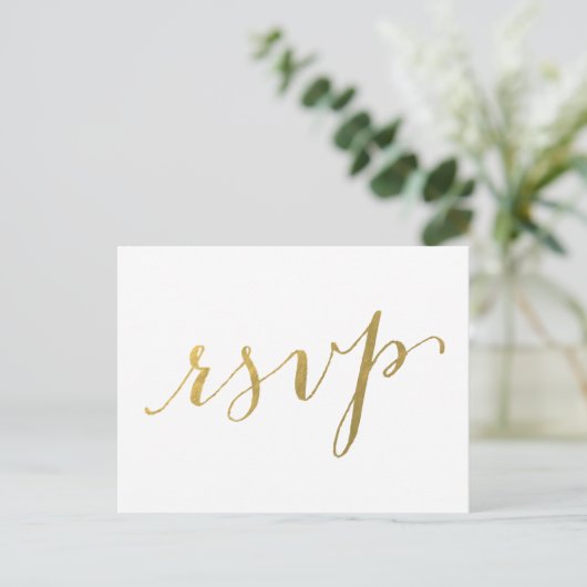Faux Gold Foil Glamour | Carte postale Mariage RSV (Debout devant)