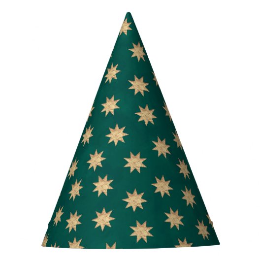 Faux Gold Foil & Green Stars Pattern Feesthoedjes (Voorkant)