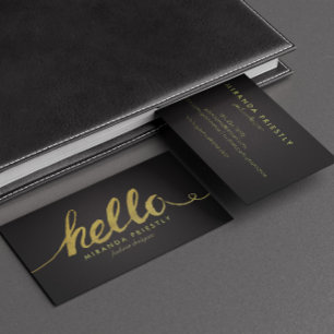 Faux Gold Foil Hallo Typografie Classic Black Visitekaartje