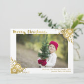 Faux Gold Foil Holly Photo Cartes de Noël (Debout devant)