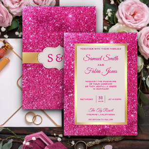 Faux Gold Foil Hot Pink Glitter Weddenschap Kaart