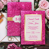 Faux Gold Foil Hot Pink Glitter Weddenschap Kaart