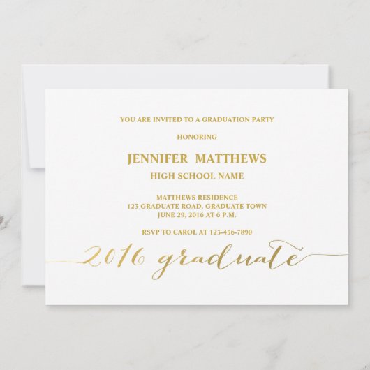 Faux Gold Foil| Invitation du Parti des diplômés 2 (Dos)