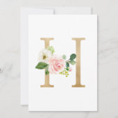 Faux Gold Foil Letter H Blush Floral Monogram Kaart (Voorkant)