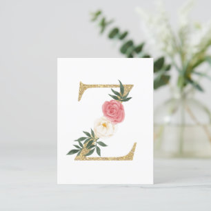 Faux Gold Foil Letter Z Blush Floral Monogram Briefkaart