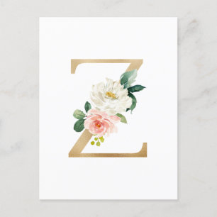 Faux Gold Foil Letter Z Blush Floral Monogram Briefkaart