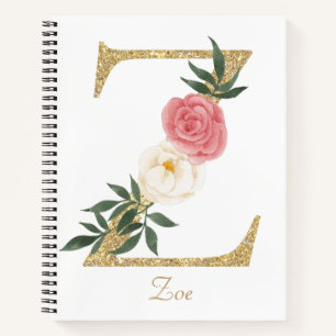 Faux Gold Foil Letter Z Blush Floral Monogram Notitieboek