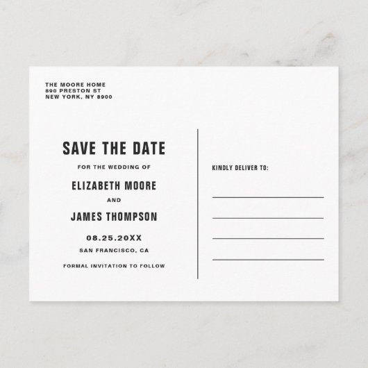 Faux Gold Foil Lettering Foto opslaan Datum Aankondigingskaart (Achterkant)