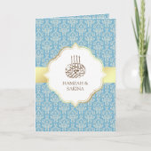 Faux Gold Foil Light Blue Damask Muslim Weduwen (Voorkant)