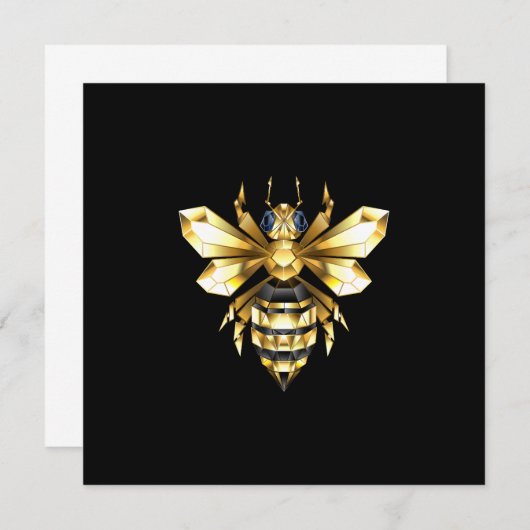 Faux Gold Foil Logo Bee Polygonaal op Zwart Bedankkaart (Voorkant / Achterkant)