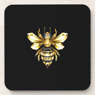 Faux Gold Foil Logo Bee Polygonaal op Zwart Bier Onderzetter