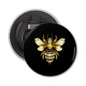 Faux Gold Foil Logo Bee Polygonaal op Zwart Button Flesopener (Voorkant)