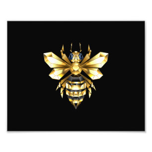 Faux Gold Foil Logo Bee Polygonaal op Zwart Foto Afdruk