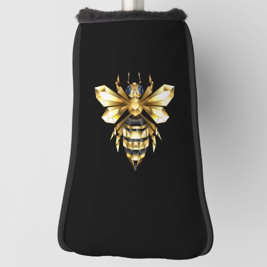 Faux Gold Foil Logo Bee Polygonaal op Zwart Golfheadcover (Draai 90)