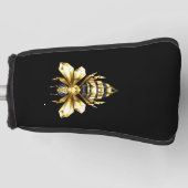 Faux Gold Foil Logo Bee Polygonaal op Zwart Golfheadcover (Voorkant)