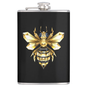 Faux Gold Foil Logo Bee Polygonaal op Zwart Heupfles