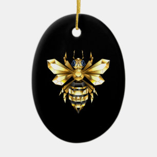 Faux Gold Foil Logo Bee Polygonaal op Zwart Keramisch Ornament