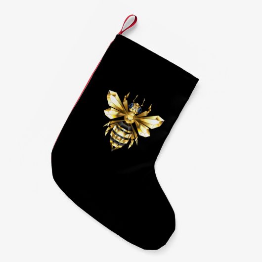 Faux Gold Foil Logo Bee Polygonaal op Zwart Kleine Kerstsok (Voorkant (Hangend))