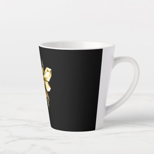 Faux Gold Foil Logo Bee Polygonaal op Zwart Latte Mok (Rechts)