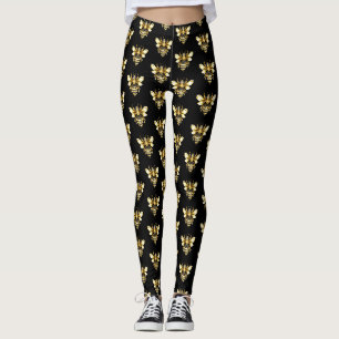 Faux Gold Foil Logo Bee Polygonaal op Zwart Leggings