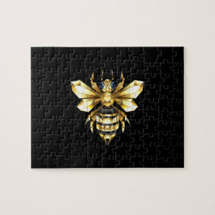 Faux Gold Foil Logo Bee Polygonaal op Zwart Legpuzzel