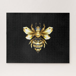 Faux Gold Foil Logo Bee Polygonaal op Zwart Legpuzzel