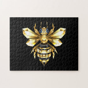 Faux Gold Foil Logo Bee Polygonaal op Zwart Legpuzzel