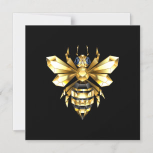 Faux Gold Foil Logo Bee Polygonaal op Zwart Magnetische Uitnodiging