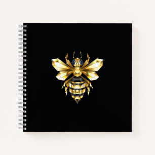 Faux Gold Foil Logo Bee Polygonaal op Zwart Notitieboek