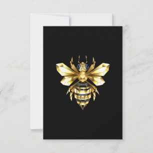 Faux Gold Foil Logo Bee Polygonaal op Zwart Notitiekaartje