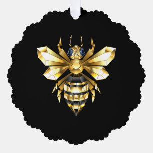 Faux Gold Foil Logo Bee Polygonaal op Zwart Ornament Kaart
