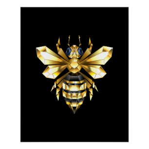 Faux Gold Foil Logo Bee Polygonaal op Zwart Perfect Poster