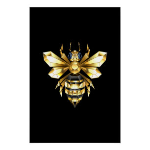 Faux Gold Foil Logo Bee Polygonaal op Zwart Perfect Poster