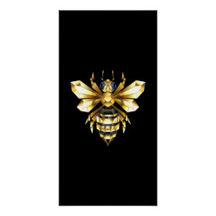 Faux Gold Foil Logo Bee Polygonaal op Zwart Perfect Poster