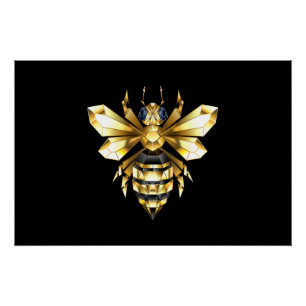 Faux Gold Foil Logo Bee Polygonaal op Zwart Perfect Poster