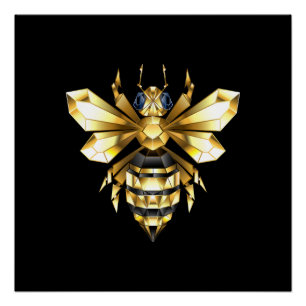 Faux Gold Foil Logo Bee Polygonaal op Zwart Perfect Poster