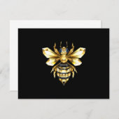 Faux Gold Foil Logo Bee Polygonaal op Zwart RSVP Kaartje (Voorkant / Achterkant)