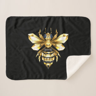 Faux Gold Foil Logo Bee Polygonaal op Zwart Sherpa Deken