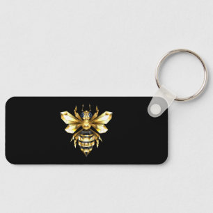 Faux Gold Foil Logo Bee Polygonaal op Zwart Sleutelhanger