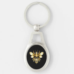 Faux Gold Foil Logo Bee Polygonaal op Zwart Sleutelhanger