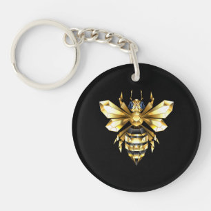Faux Gold Foil Logo Bee Polygonaal op Zwart Sleutelhanger