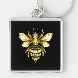 Faux Gold Foil Logo Bee Polygonaal op Zwart Sleutelhanger