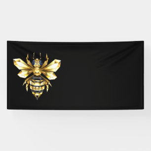 Faux Gold Foil Logo Bee Polygonaal op Zwart Spandoek