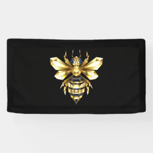 Faux Gold Foil Logo Bee Polygonaal op Zwart Spandoek