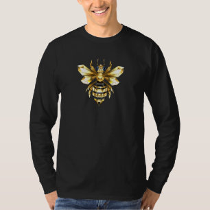 Faux Gold Foil Logo Bee Polygonaal op Zwart T-shirt
