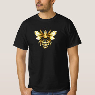 Faux Gold Foil Logo Bee Polygonaal op Zwart T-shirt