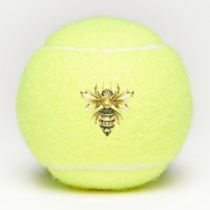 Faux Gold Foil Logo Bee Polygonaal op Zwart Tennisballen