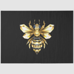 Faux Gold Foil Logo Bee Polygonaal op Zwart Tissuepapier