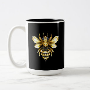 Faux Gold Foil Logo Bee Polygonaal op Zwart Tweekleurige Koffiemok