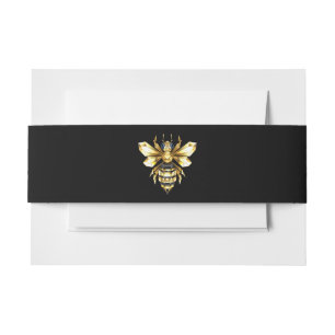Faux Gold Foil Logo Bee Polygonaal op Zwart Uitnodigingen Wikkel